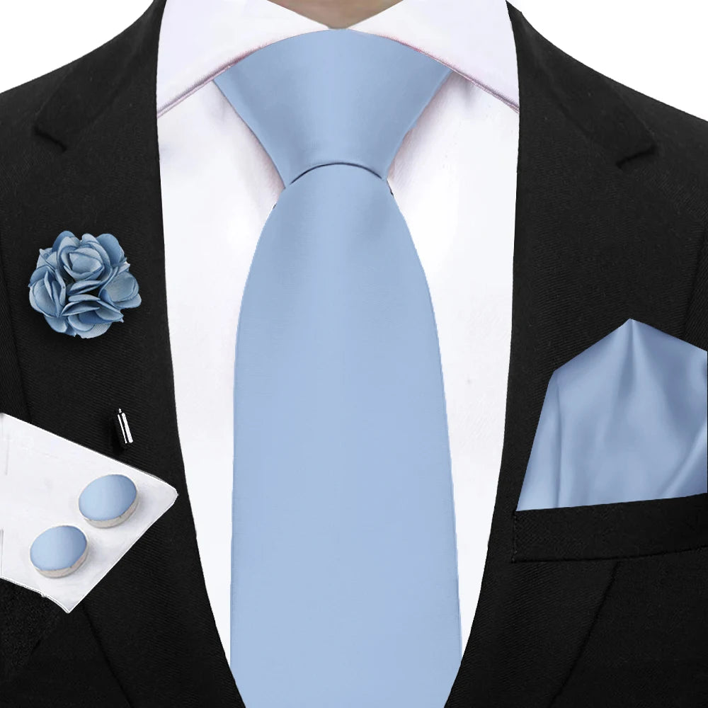 Women & Men Ties Solid NeckTie Pocket Square Brooch Set Men's Wedding Pink Blue Purple Tie Suit Accessories Fit Group Holiday Party