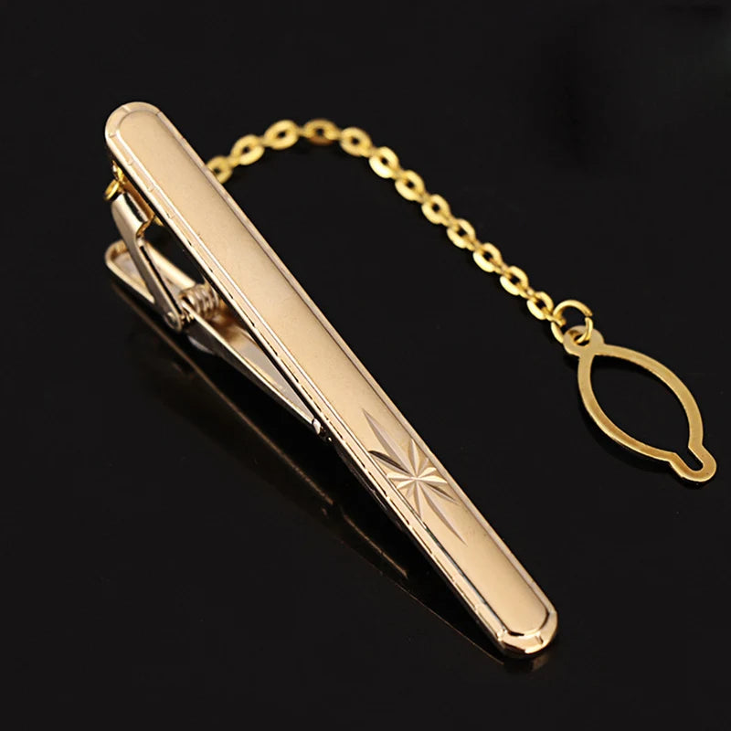 Tie Clip For Women &Men Metal Gold Vintage Chain Luxury Business Ties Bar Pin Clip For Necktie Man Shirt Accessories Party Wedding Gift