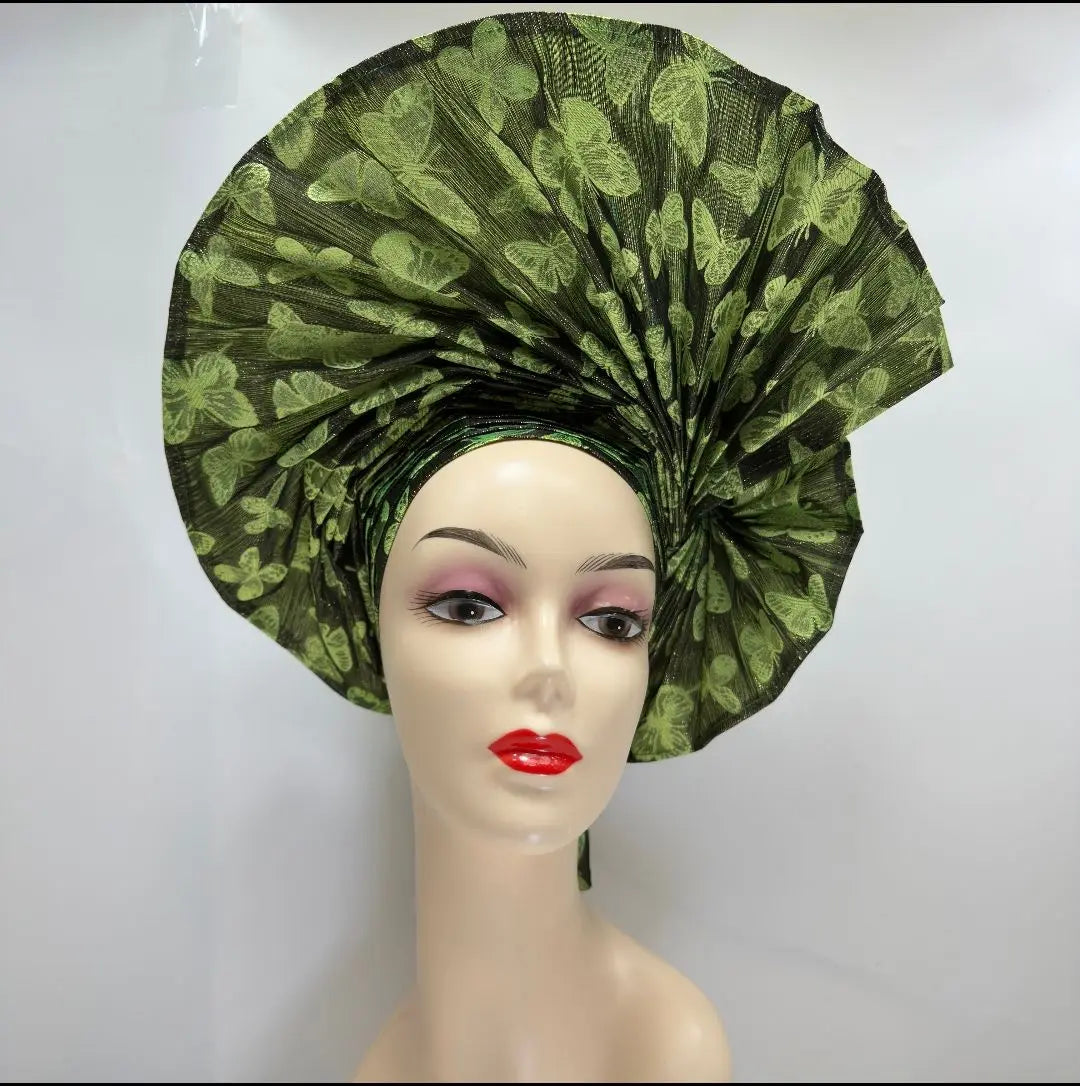 High Quality African Nigeria Gele Elegant Helmet With Stones Headband Turban Head Scarf Head-Hat Auto Gele Brand New Hats 7L631