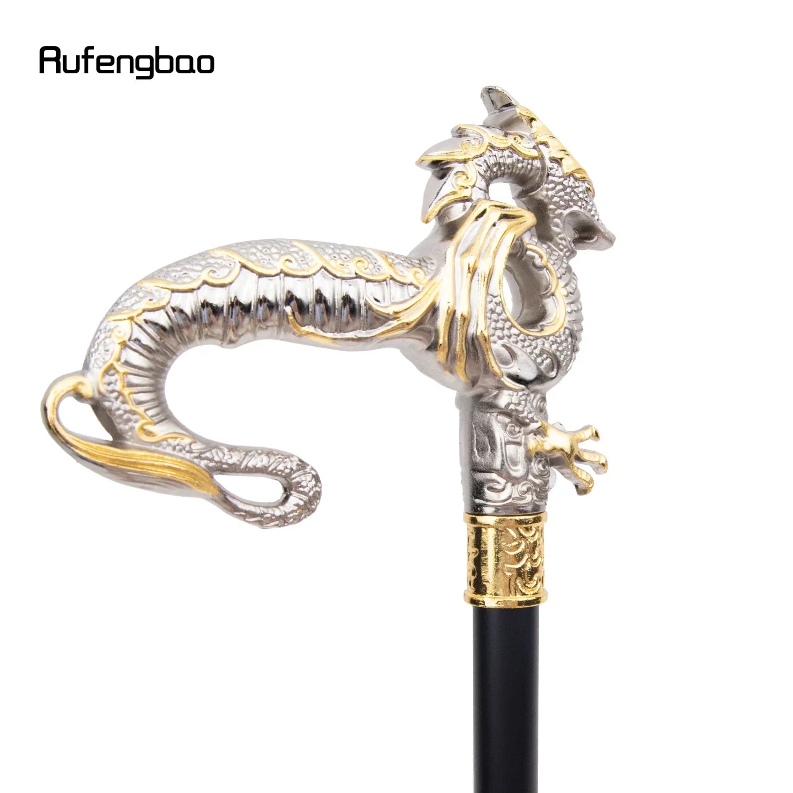 Golden White Luxury Dragon Walking Cane Fashion Decorative Stick Gentleman Elegant Cane  Crosier 93cm  Performance Stage Cane