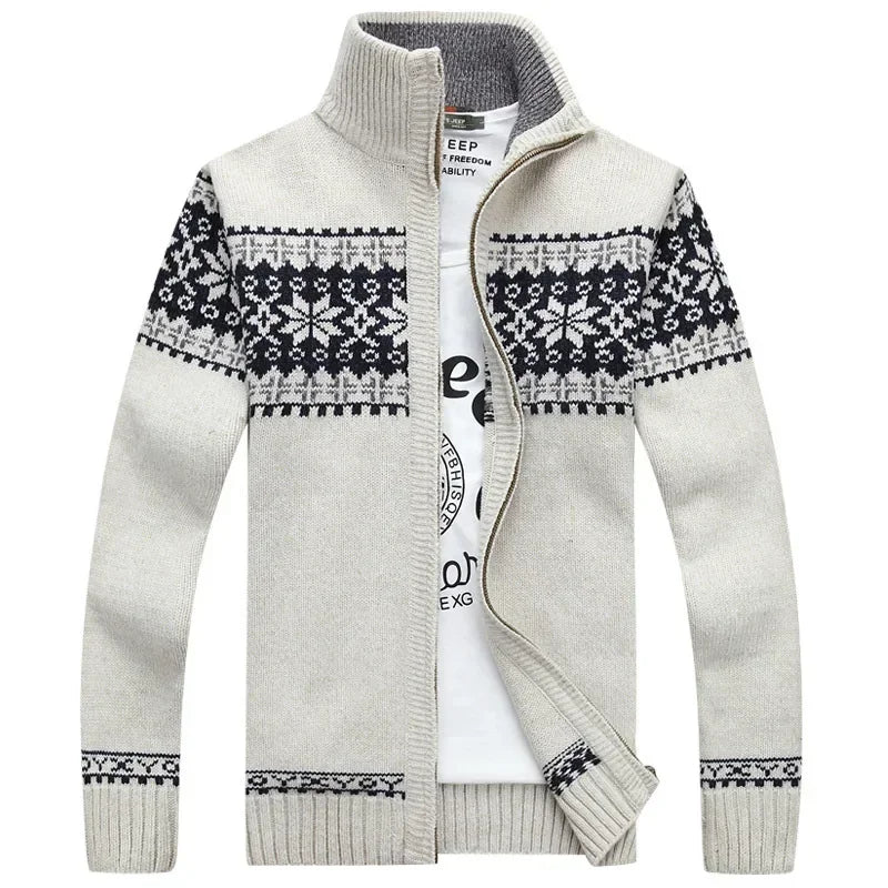 2026 Men's Warm Knitted Jackets Thick Long Sleeve Warm Sweater Coat Printted Casual Cardigan Male Jackets Cardigan Plus Size 5XL