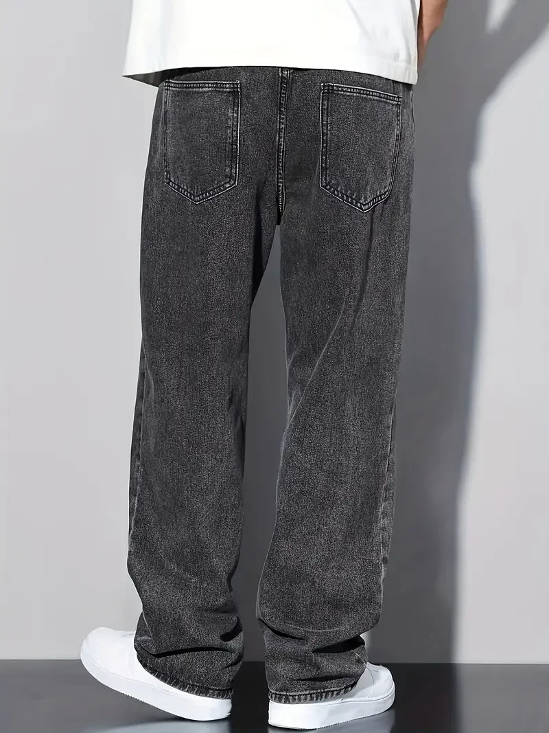 2025 New Style Streetwear Straight-Leg Jeans for Men, Fashionable Straight-Leg Loose-Fit Denim Pants