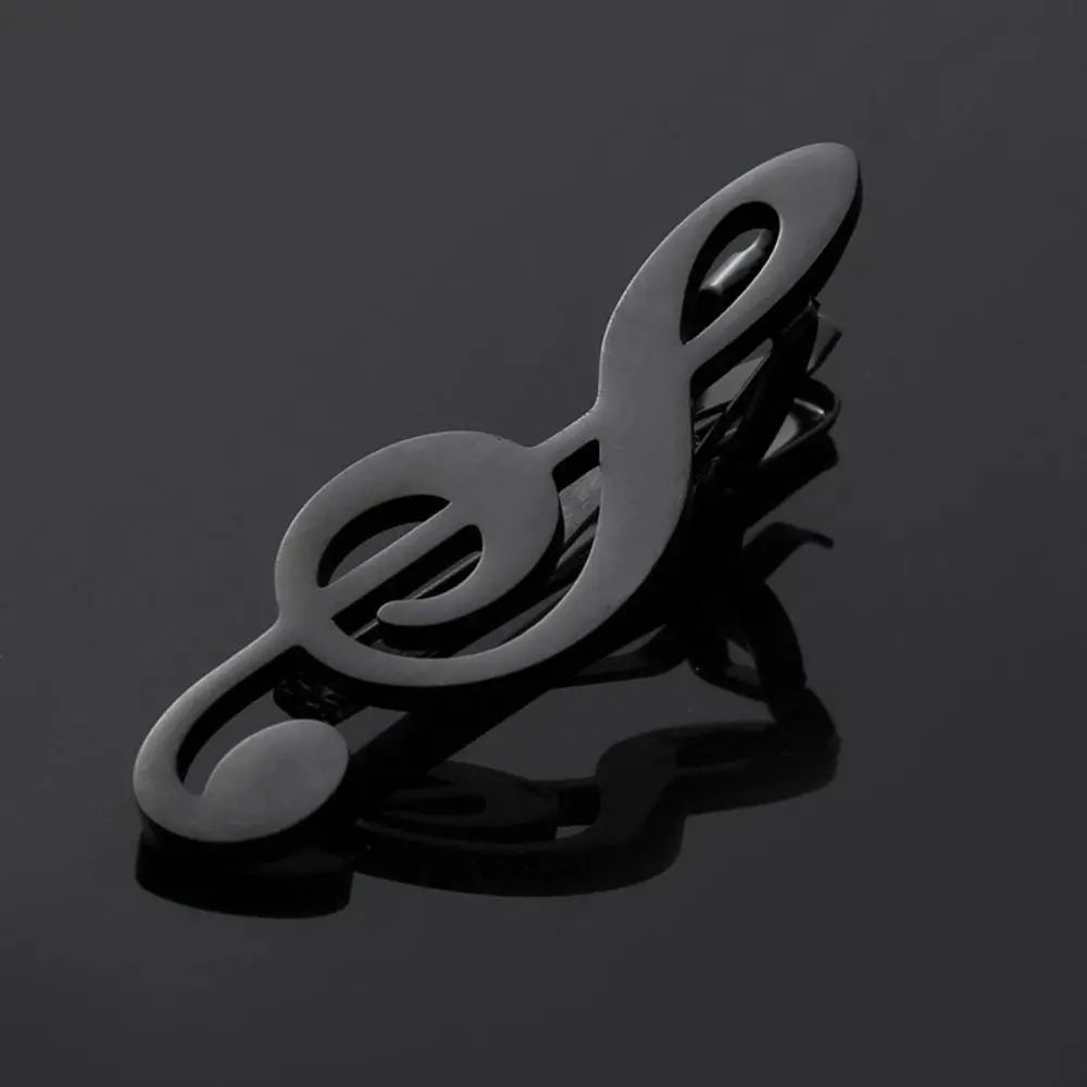 Treble Clef Guitar Tie Clip Titanium Steel Instrument Music Note Tie Pin Hip Hop Punk Piano Necktie Buckle Concert Accessories