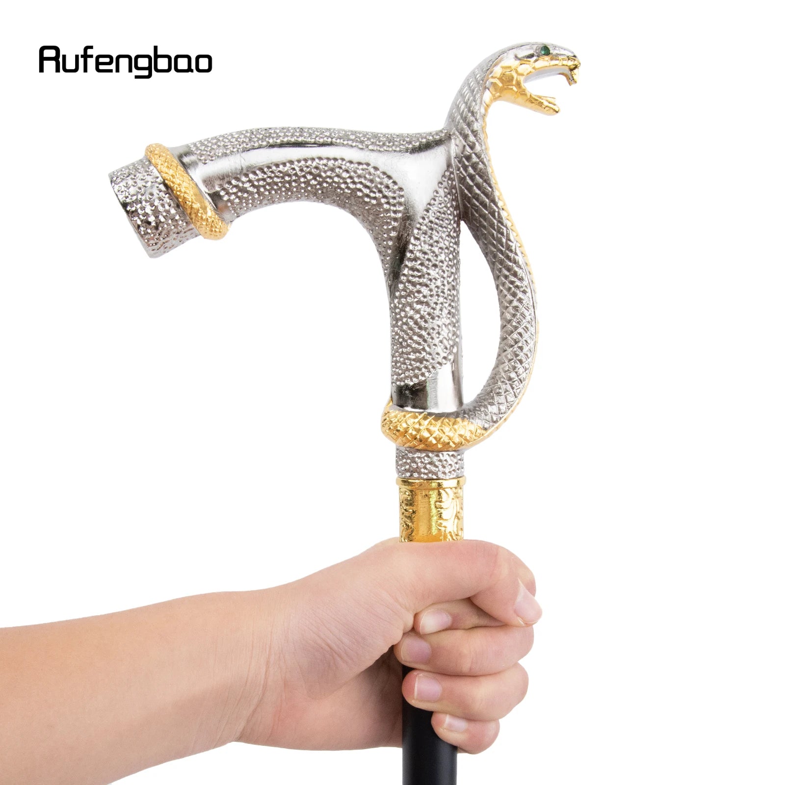 White Golden Cobra Head Fashion Walking Stick with Hidden Plate Self Defense Fashion Cane Plate Cosplay Crosier Stick 93cm