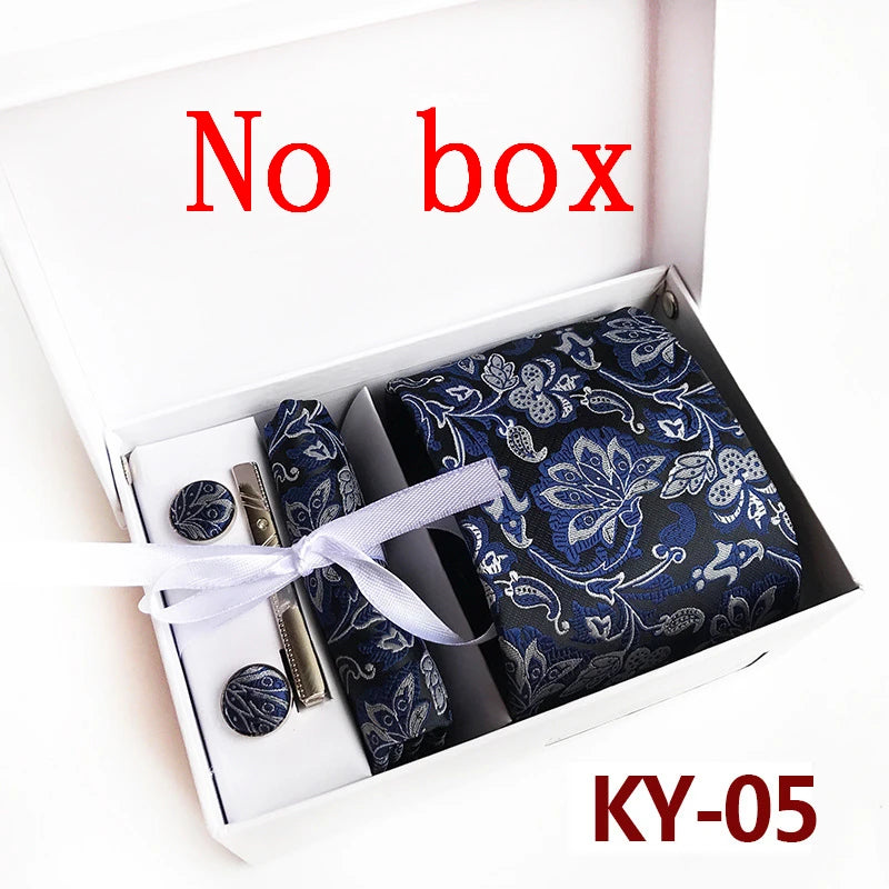tie set for men gift box for men gravata luxury designer brand 8 cm Jacquard Necktie Pocket Square Clip cufflinks