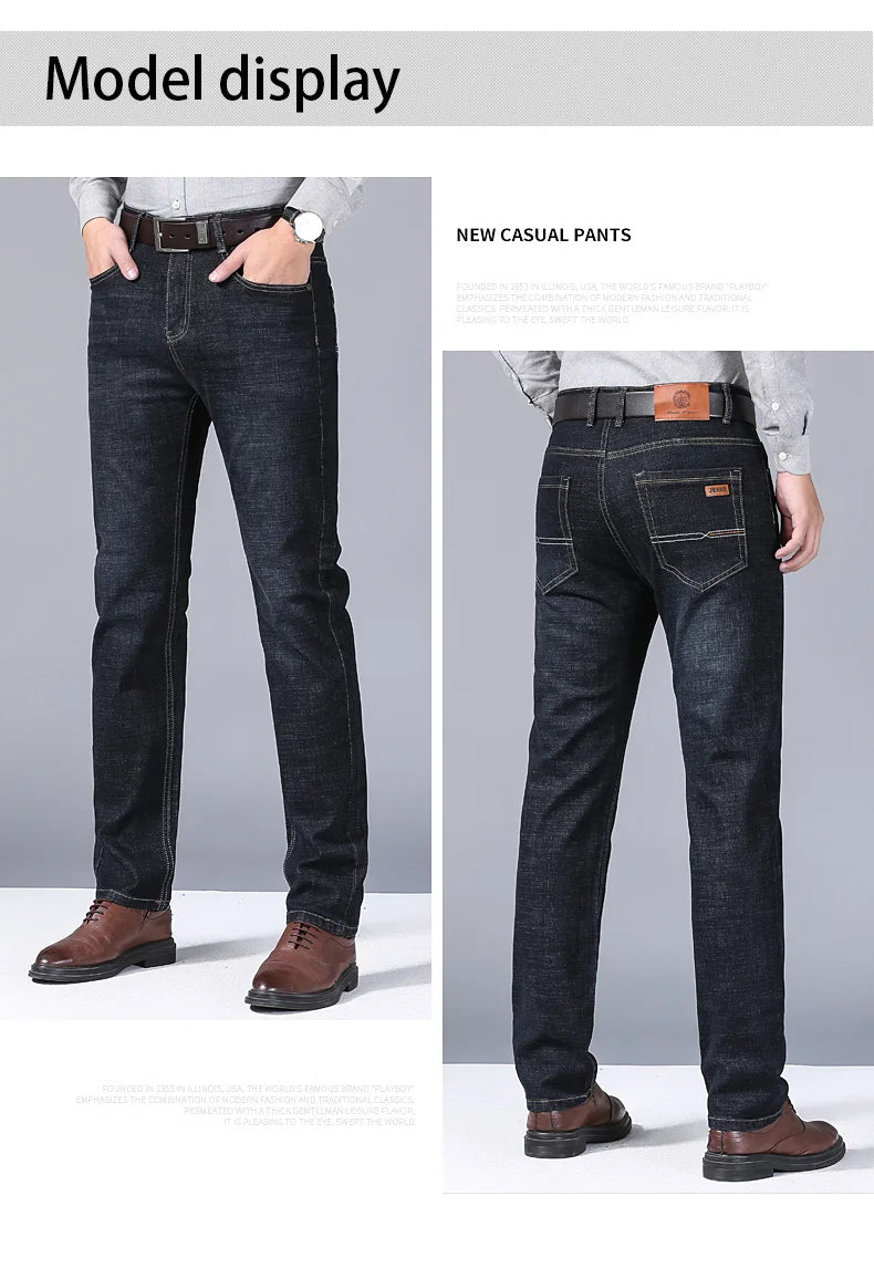 Men Fashion Straight Jeans Men 2025 New Stretch Slim Fit Pants Comfortable Soft Business Denim Trousers Male Brand Clothing