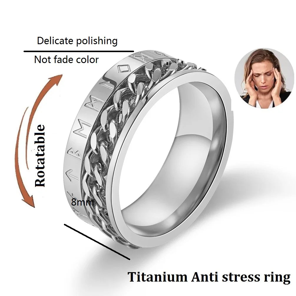 Roman Numerals Stainless Steel Chain Rotating Anxiety Black Rings For Men Fidget Metal Spinner Knuckle Ring Anillos De Hombre