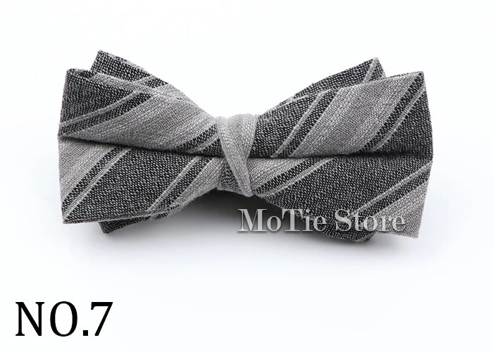 Cotton Double Layer Bowtie For Men Casual Bow Tie Adult Bow Ties Cravats Male Plaid Bow knot For Party Wedding Striped Butterfly