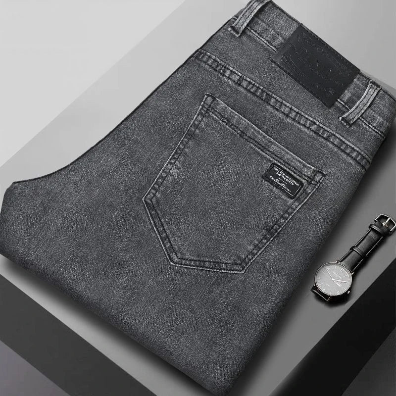Men's New Stretch Straight Jeans Business Versatile Trendy Youth Casual Regular Long Pants for Spring Autumn Male Denim Trousers