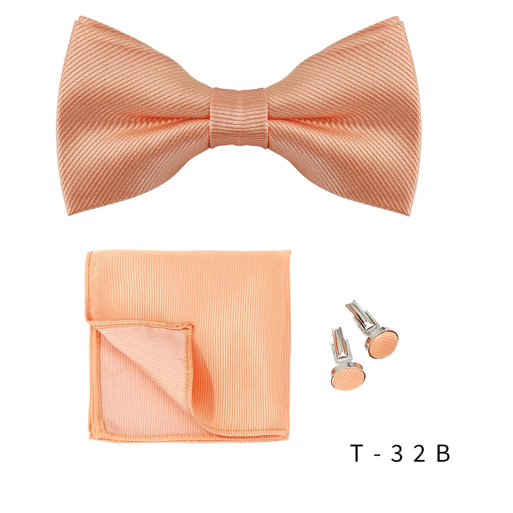 Bowtie Set 3pcs Solid Color Bow Tie For Men Pocket Square Shirts Cufflinks Neck Butterfly Suit For Business Wedding Decorate tie