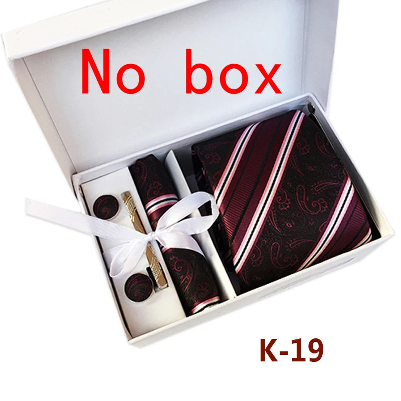 tie set for men gift box for men gravata luxury designer brand 8 cm Jacquard Necktie Pocket Square Clip cufflinks