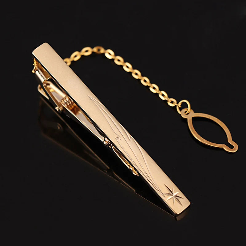 Tie Clip For Women &Men Metal Gold Vintage Chain Luxury Business Ties Bar Pin Clip For Necktie Man Shirt Accessories Party Wedding Gift