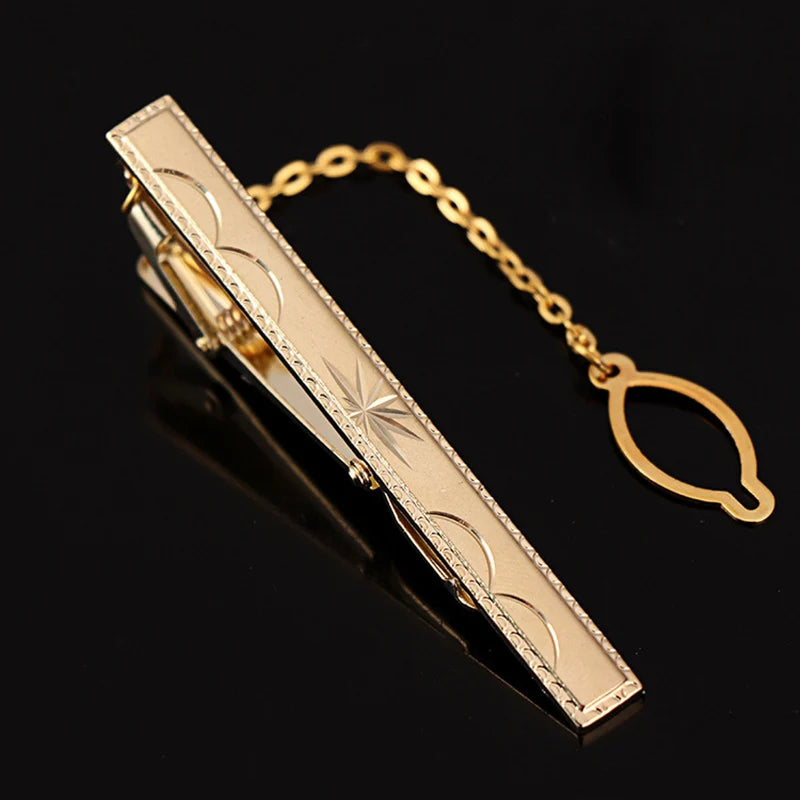 Tie Clip For Women &Men Metal Gold Vintage Chain Luxury Business Ties Bar Pin Clip For Necktie Man Shirt Accessories Party Wedding Gift