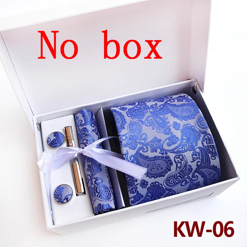 tie set for men gift box for men gravata luxury designer brand 8 cm Jacquard Necktie Pocket Square Clip cufflinks
