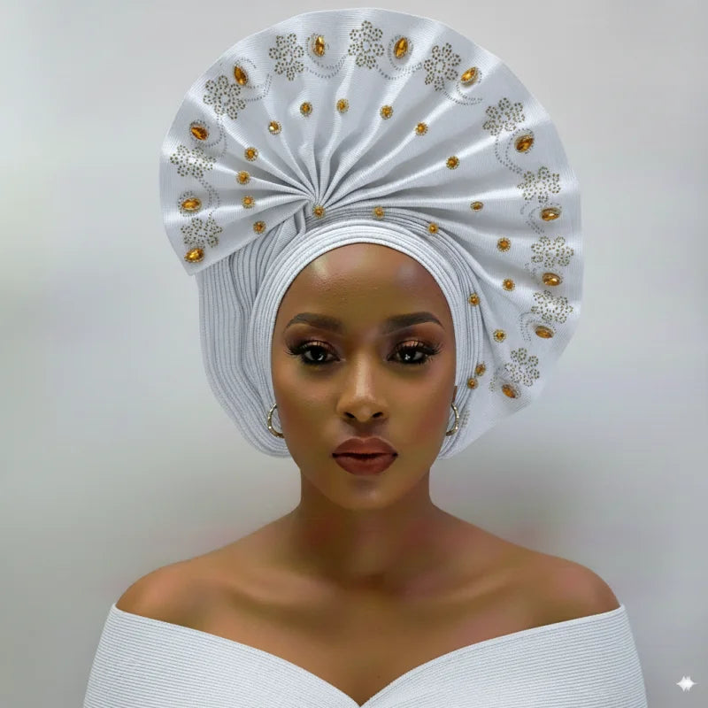 Latest Aso Oke Auto Gele Headtie Already Handmade African Cap Nigerian Wedding Gele Women Braid Turbans Ladies Head Wraps 9L0624