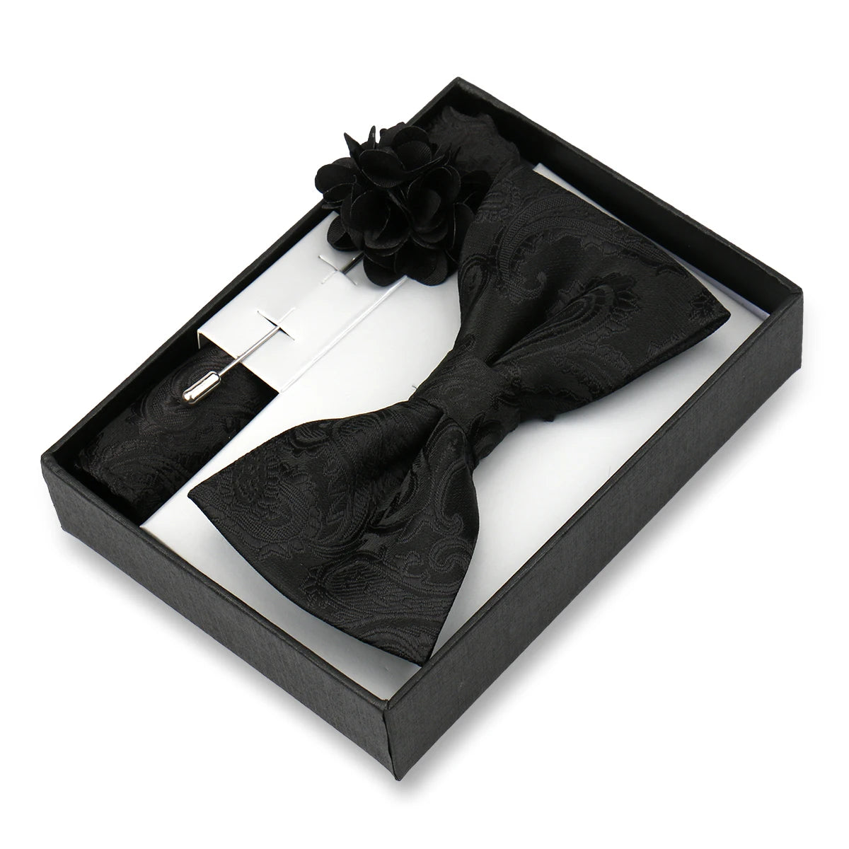 Classic High Quality Bow Tie Set Box Gift For Men Fashion Elegant Bowtie Handchief And Brooch Set Wedding Business Accessories