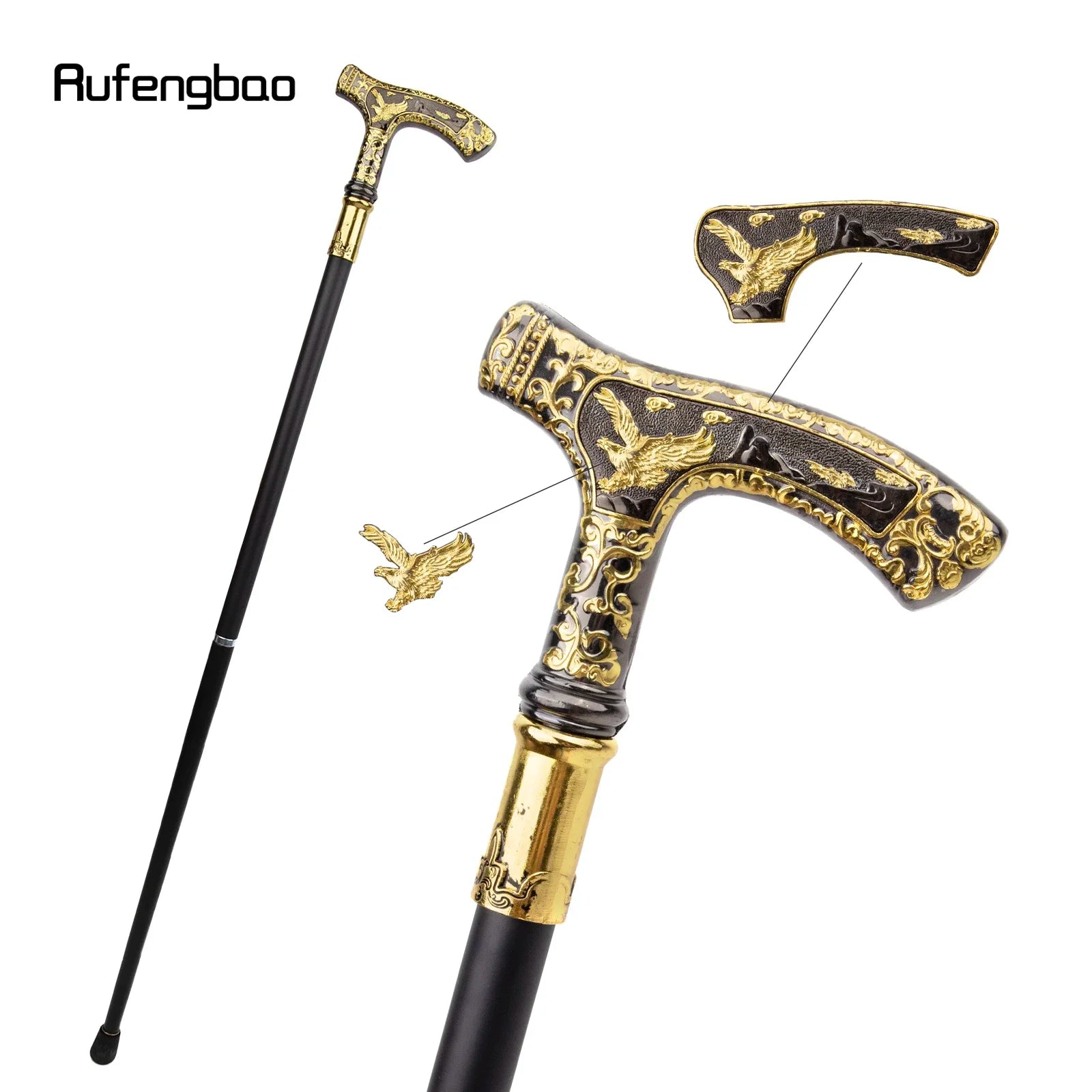 Gold Black Luxury Eagle Handle Walking Cane Fashion Decorative Walking Stick Gentleman Elegant Cosplay Cane Knob Crosier 90cm