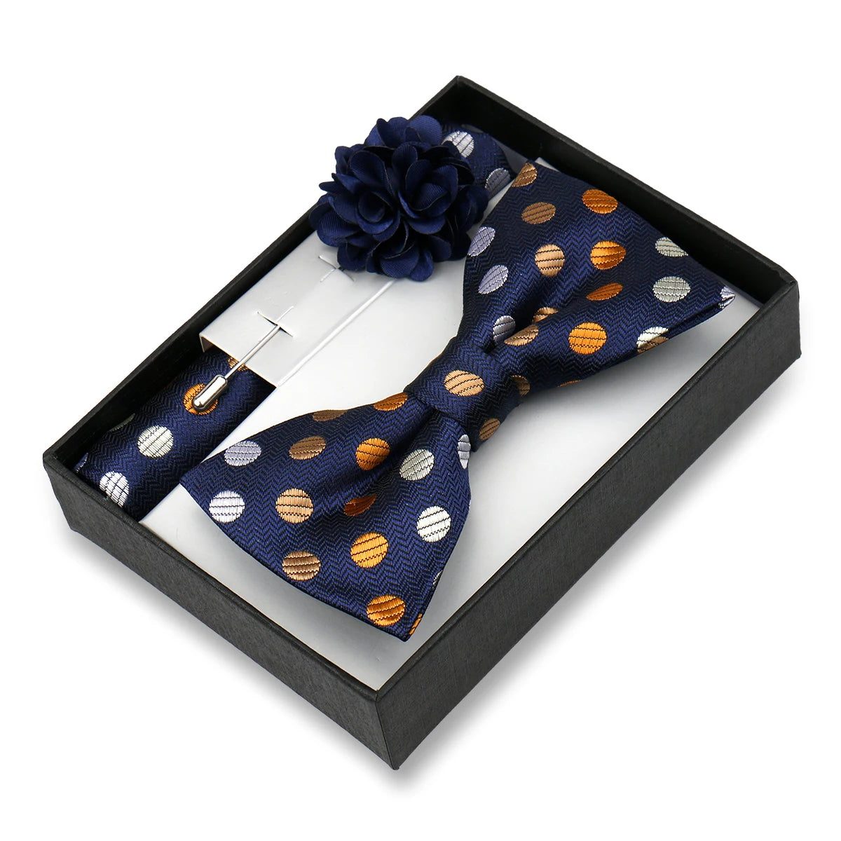 Classic High Quality Bow Tie Set Box Gift For Men Fashion Elegant Bowtie Handchief And Brooch Set Wedding Business Accessories