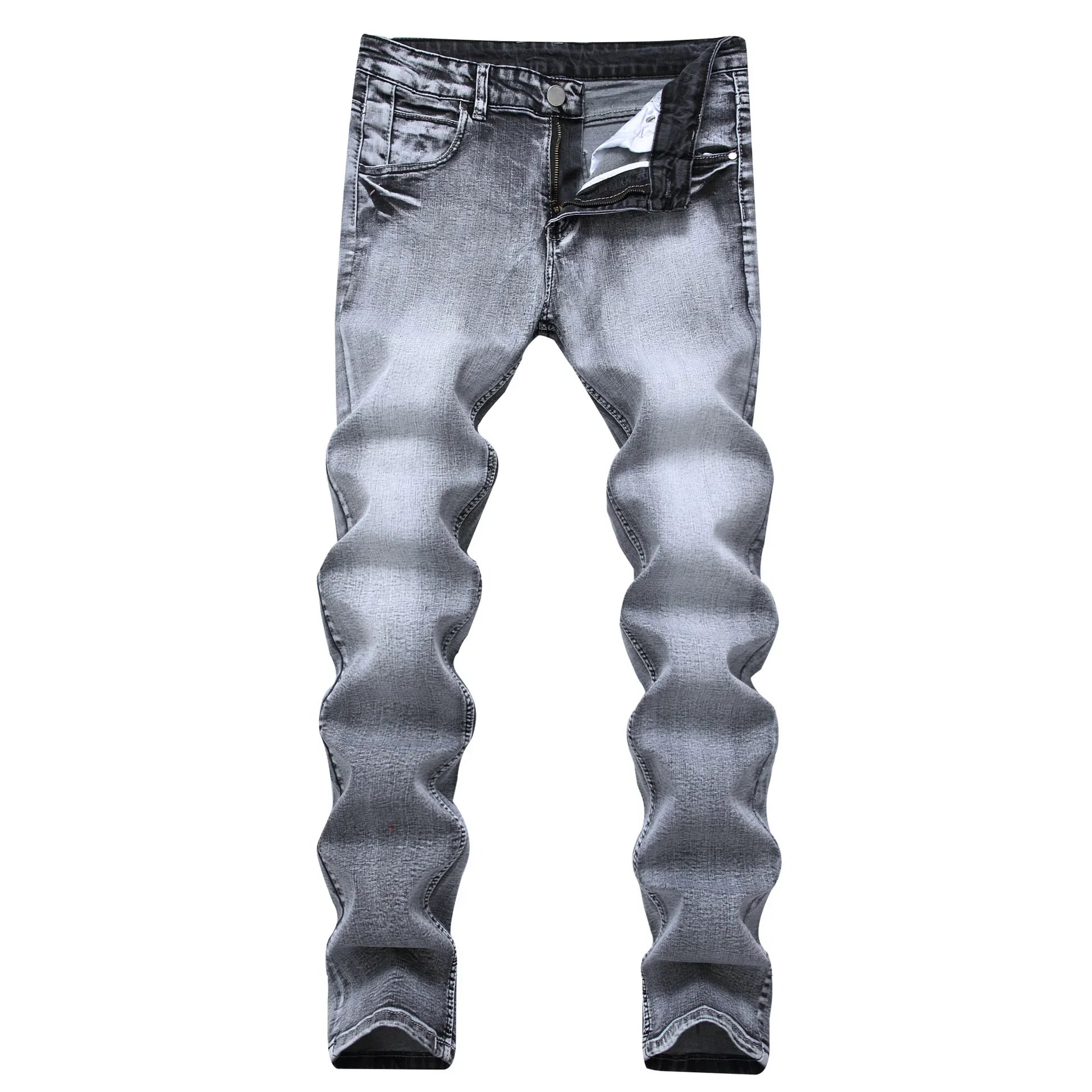 New 2026 Men's Grey Jeans Pants Fashion Casual Slim Fit Small Feet Long Pants Trend Versatile Stretch Denim Trousers for Men