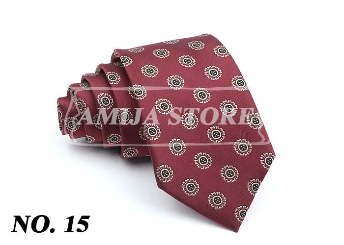 New Men's Casual 7CM Ties Classic Polyester Woven Party Neckties Fashion Burgundy Flower Man Neck Tie For Wedding Business Male