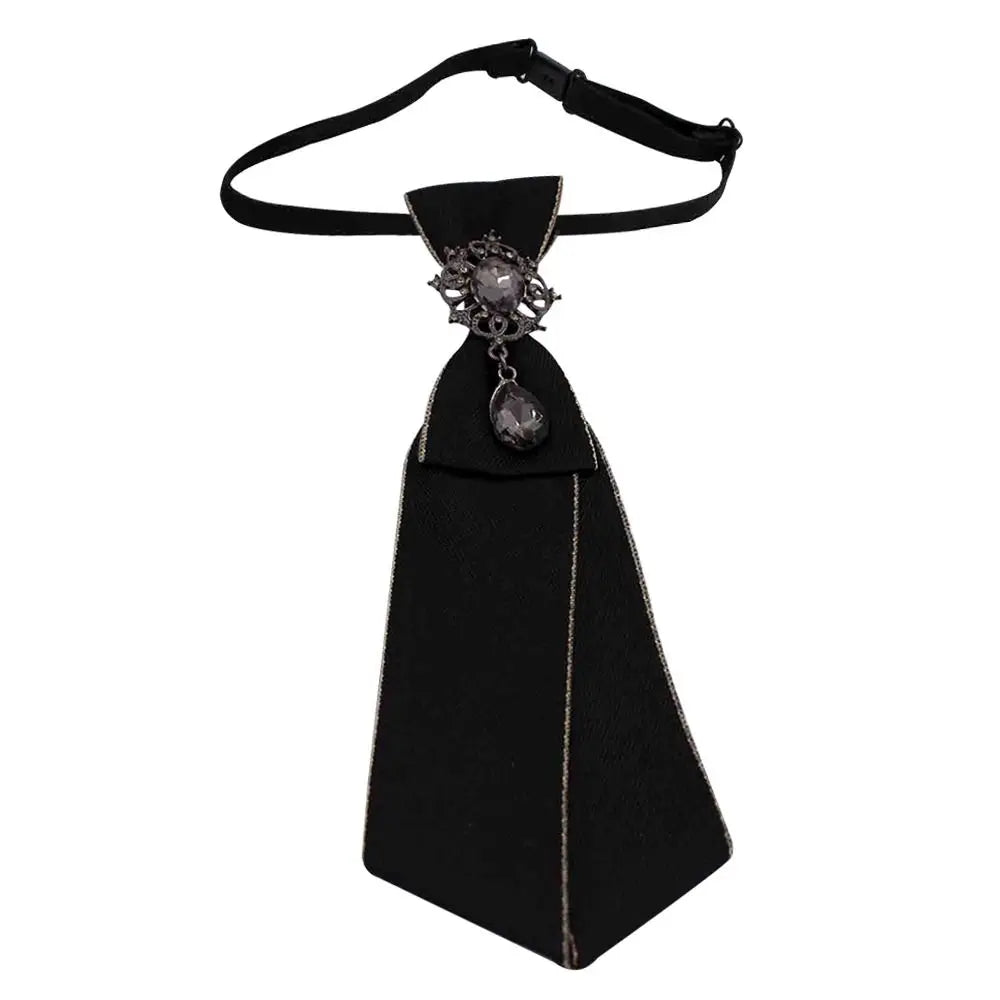 Punk Black Necktie Gothic Metal Chain Crystal Rhinestone Jewelry Bowtie Evening Adjustable Pre-Tied JK Shirt Decoration Bow Tie