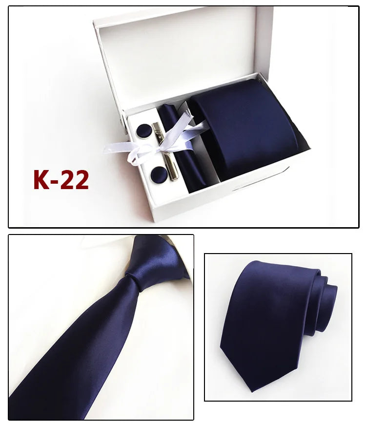 tie set for men gift box for men gravata luxury designer brand 8 cm Jacquard Necktie Pocket Square Clip cufflinks