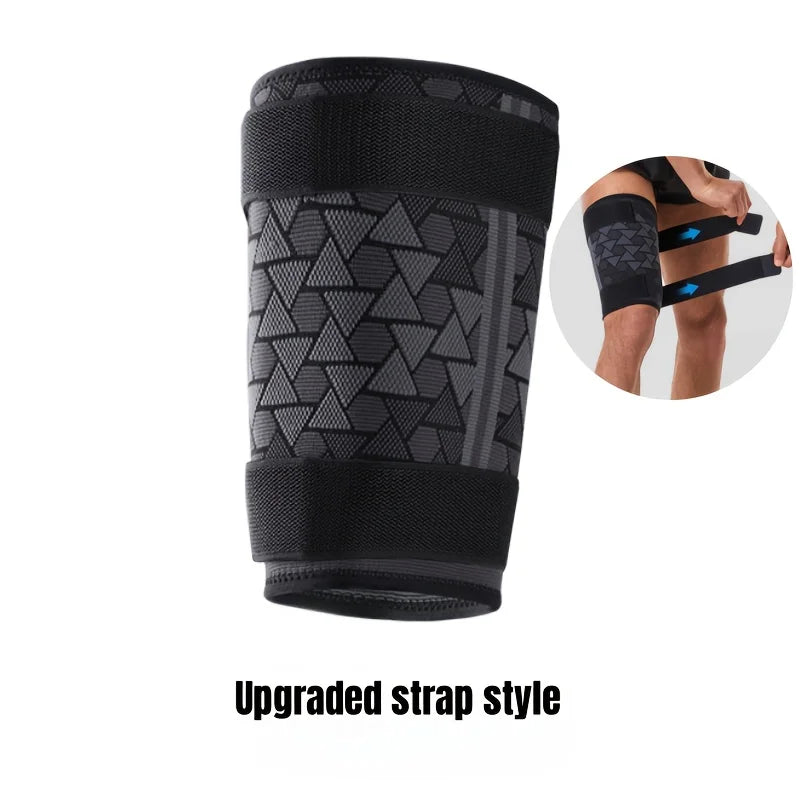Thigh Support Sleeves W/ Anti-slip Silicone & Fixing Straps Thigh Compression Sleeves for Gym Strength Training Outdoor Exercise