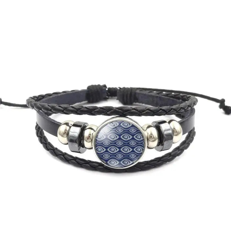 Leather Bracelet Handmade Woven Multilayer Boho Vintage Unisex Adjustable Fashion Jewelry Gift for Him Her