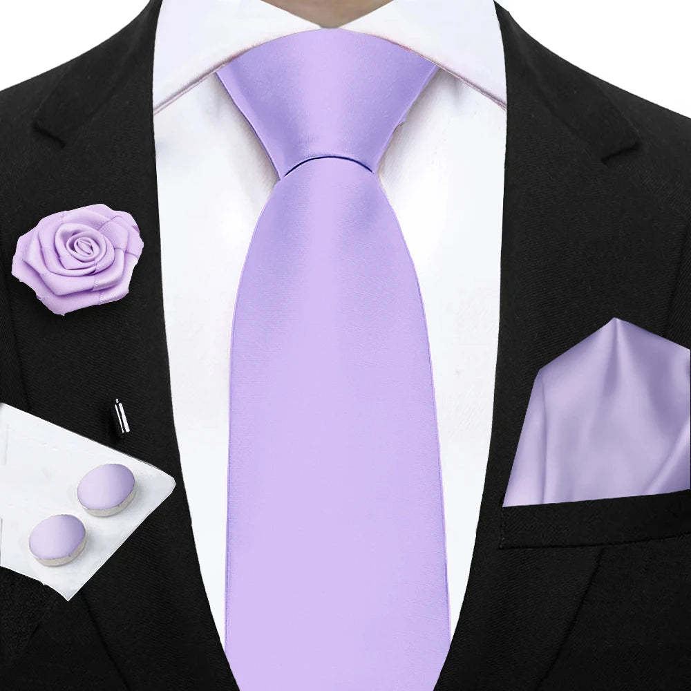 Women & Men Ties Solid NeckTie Pocket Square Brooch Set Men's Wedding Pink Blue Purple Tie Suit Accessories Fit Group Holiday Party