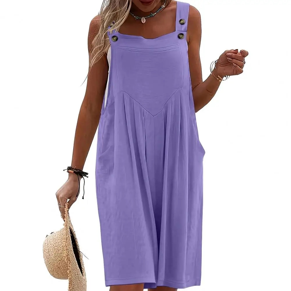 Suspender Style Jumpsuit Women's Sleeveless OverallSleeveless Loose Sleeveless Wide Leg Overall Solid Casual Daily Romper