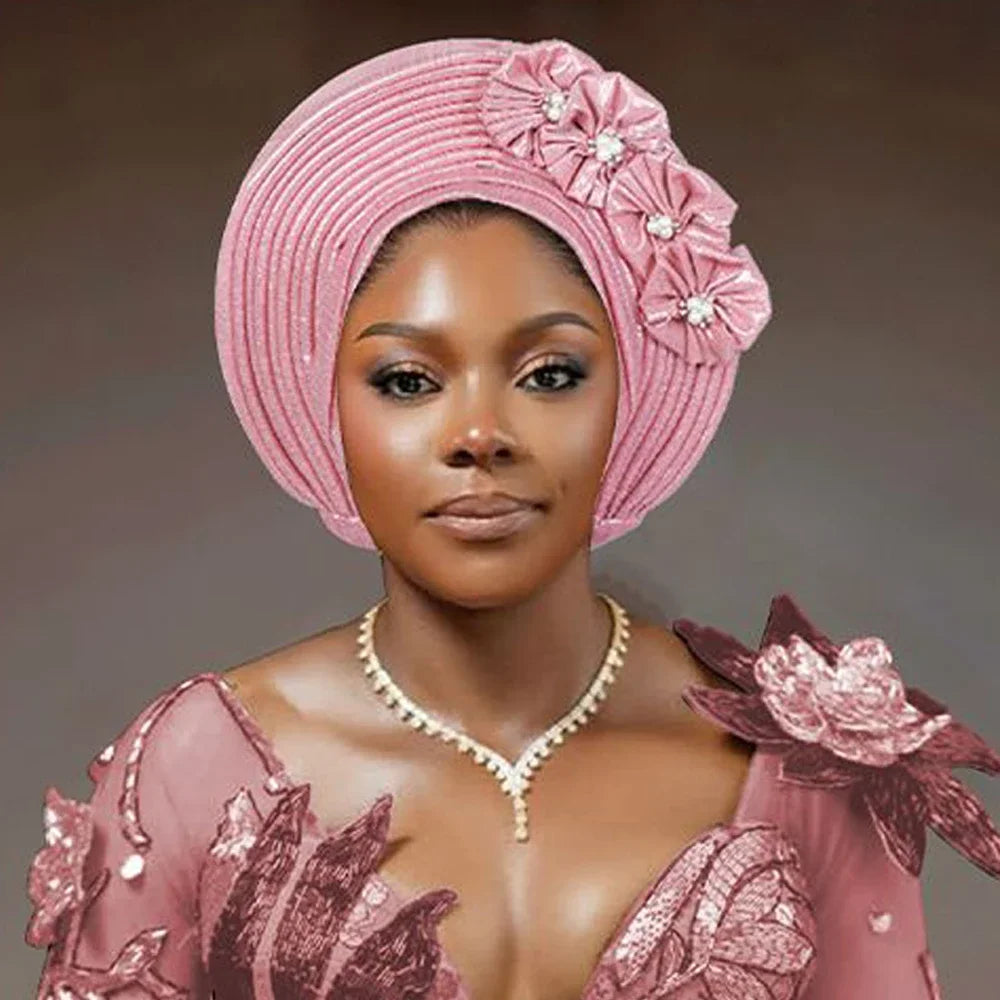 New African Auto Gele Headties Beads Turban Cap Fashion Muslim Women Hijab Hat Bonnet Nigeria Wedding Headgear Party Headpiece
