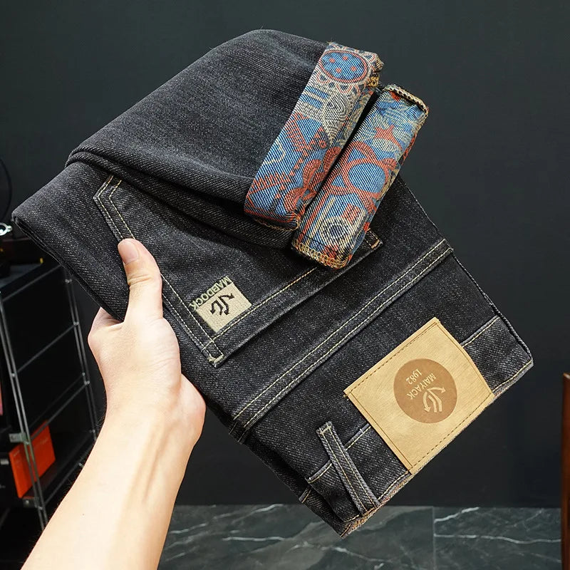 On The New Embroidered Jeans Men's Light Luxury Trend Senior Sense of All Straight Tube Lace-up Adult Gentleman Comfortable