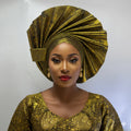High Quality African Nigeria Gele Elegant Helmet With Stones Headband Turban Head Scarf Head-Hat Auto Gele Brand New Hats 7L5191