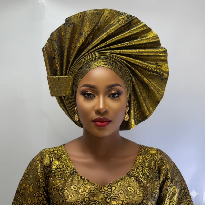 High Quality African Nigeria Gele Elegant Helmet With Stones Headband Turban Head Scarf Head-Hat Auto Gele Brand New Hats 7L5191