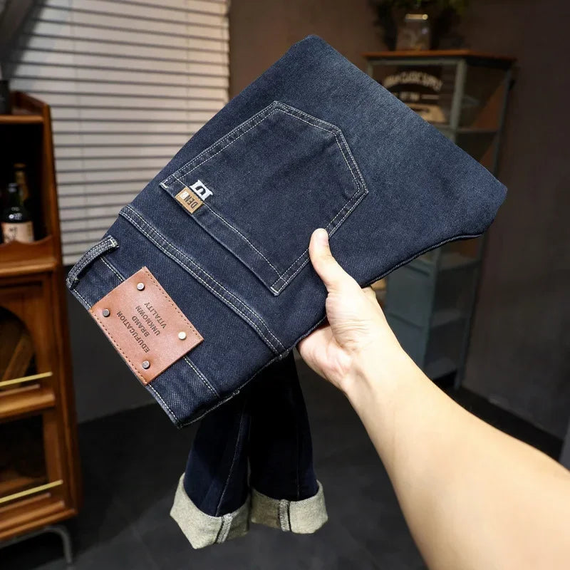 On The New Embroidered Jeans Men's Light Luxury Trend Senior Sense of All Straight Tube Lace-up Adult Gentleman Comfortable