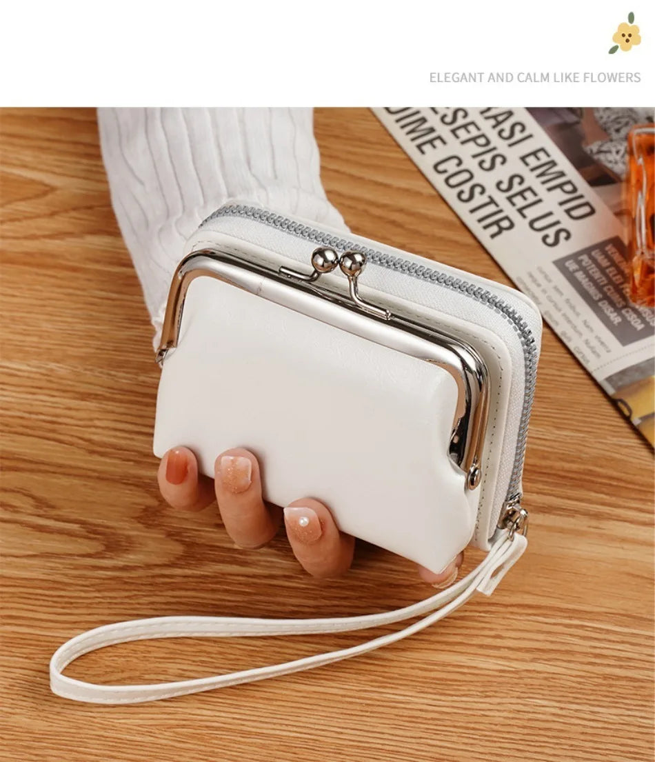 Women's Wallet Fashionableand Minimalist Wrist Strap Short Zero Wallet RetroVersatile LargeCapacity Multi Card Pocket Money Clip