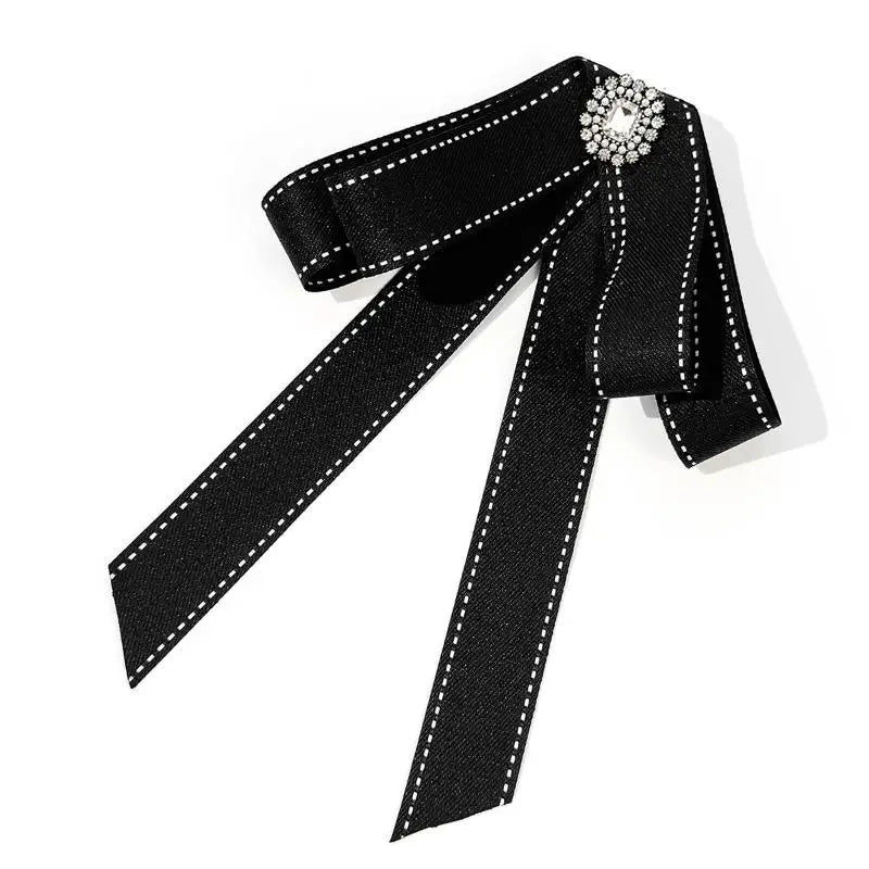 Black Ribbon Fabric Bow Brooch Tie Blouse Sweater Neckline Accessories Decoration