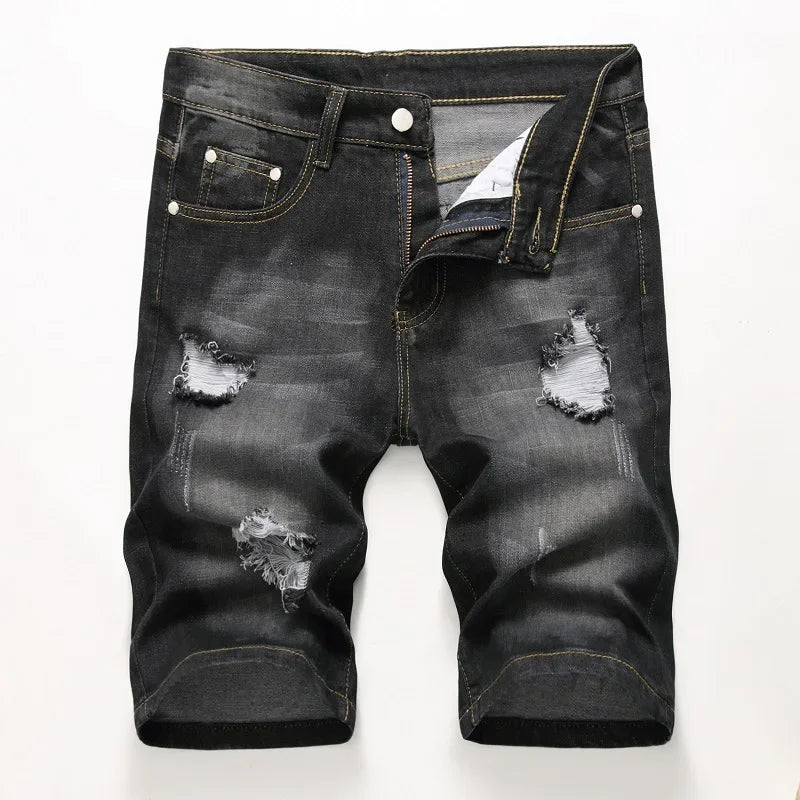 Summer New Men's Jeans Trend Retro Men Denim Shorts Stretch Slim Hip Hop Classic Hole Short Style Jeans for Male Big Size 28-42