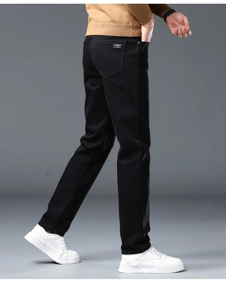 Men's New Stretch Straight Jeans Business Versatile Trendy Youth Casual Regular Long Pants for Spring Autumn Male Denim Trousers