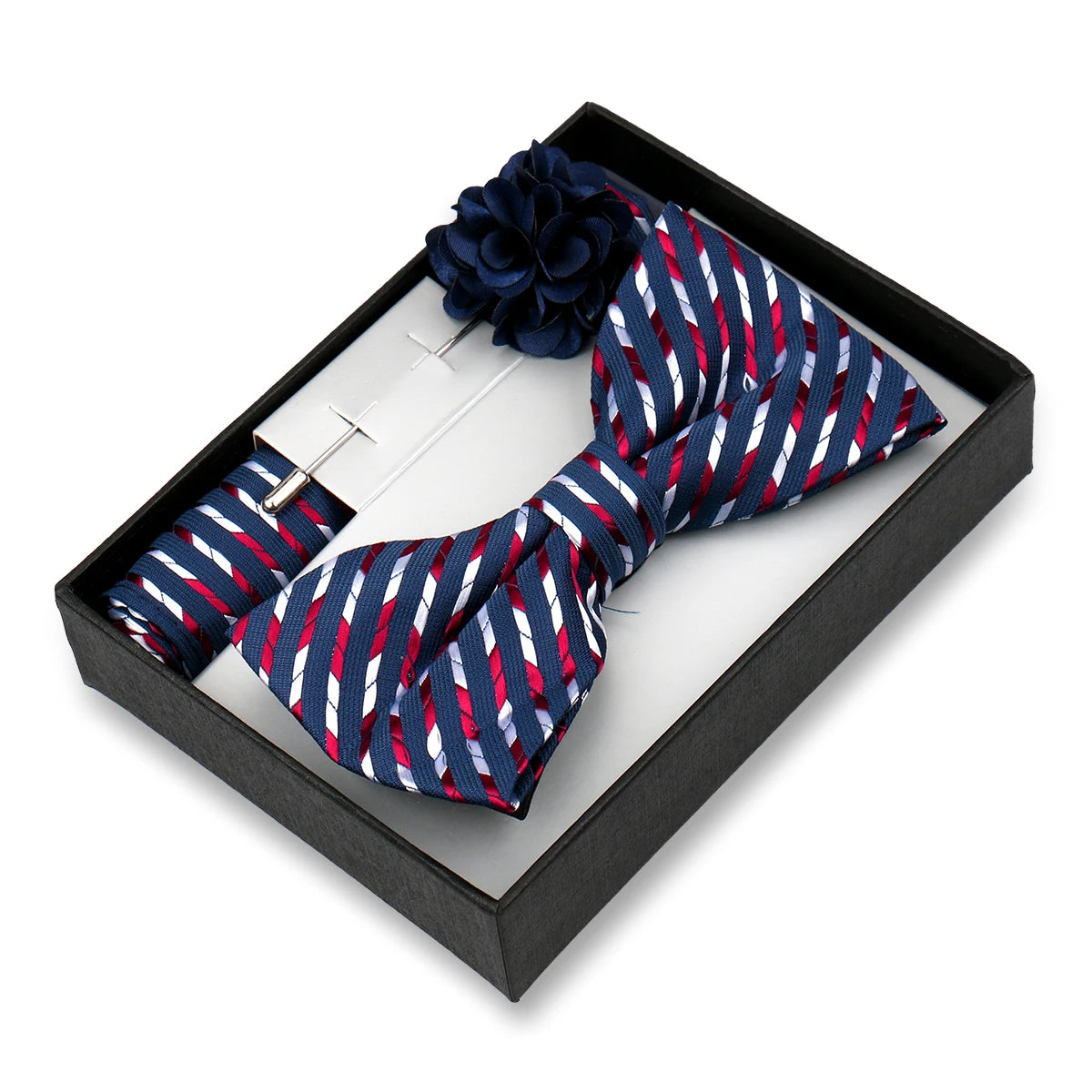 Classic High Quality Bow Tie Set Box Gift For Men Fashion Elegant Bowtie Handchief And Brooch Set Wedding Business Accessories