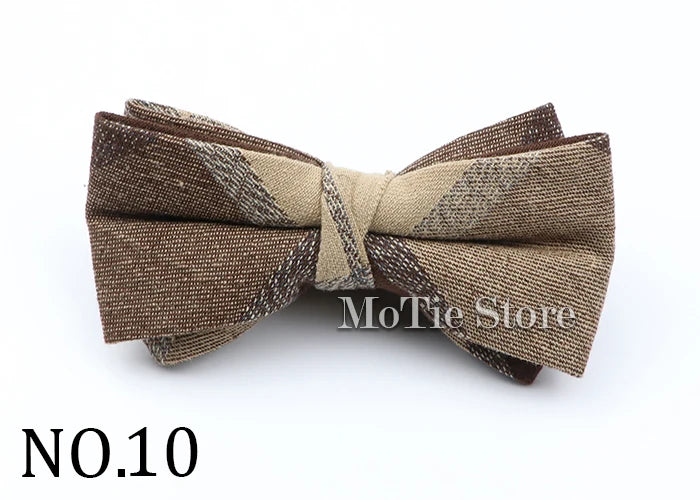Cotton Double Layer Bowtie For Men Casual Bow Tie Adult Bow Ties Cravats Male Plaid Bow knot For Party Wedding Striped Butterfly