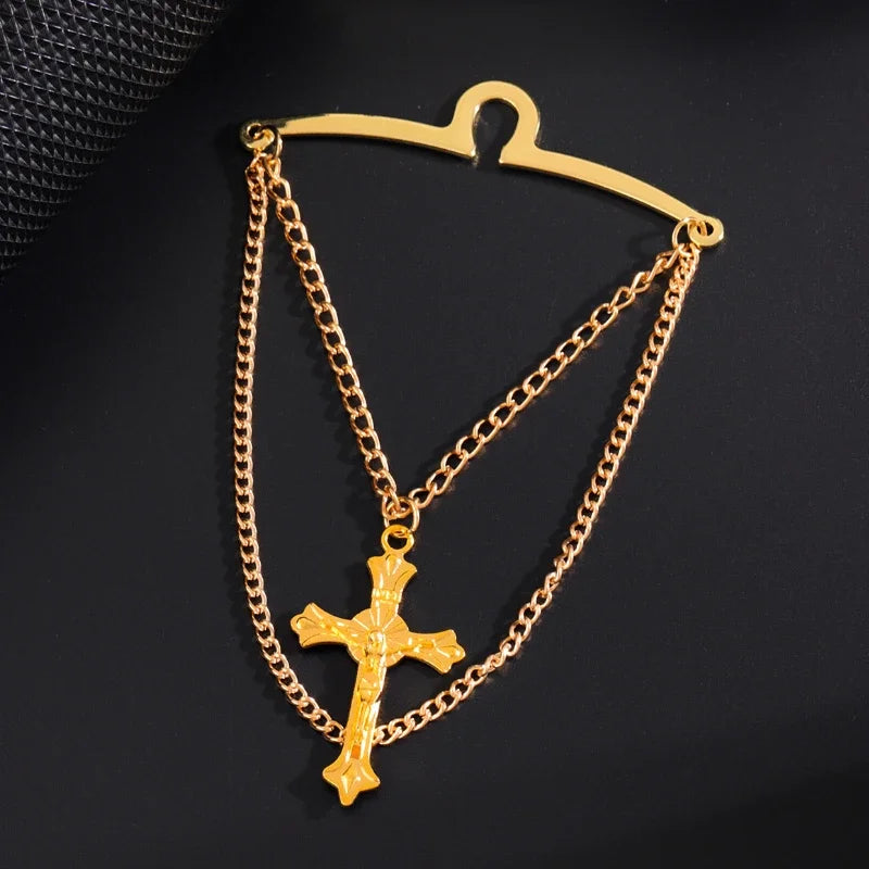 High-end Metal Cross Tassel Tie Clips for Men Business Wedding Necktie Clips Shirt Collar Pin Luxulry Jewelry Accessories
