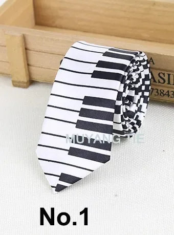 Classic Musical Notes Tie Neck Mens Skinny 5cm Zipper Neckties Red Black Blue White Color Slim Narrow Entertainment Party