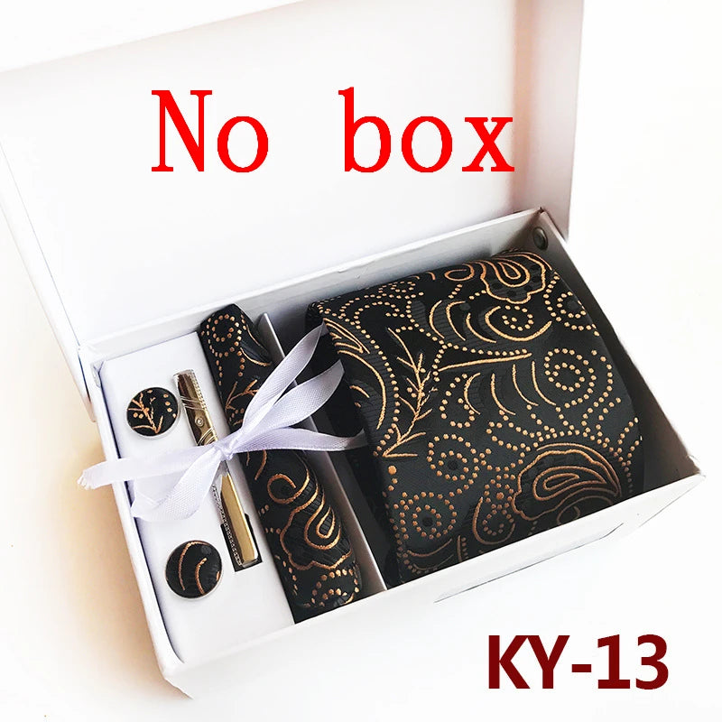 tie set for men gift box for men gravata luxury designer brand 8 cm Jacquard Necktie Pocket Square Clip cufflinks