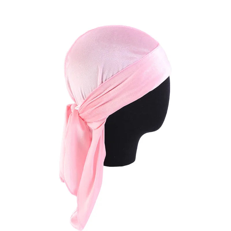 New Unisex Velvet Durags Bandana Turban Hat Men Women Breathable Warm Long Tail Doo Rag Durags Pirate Hat Hip Hop Headband