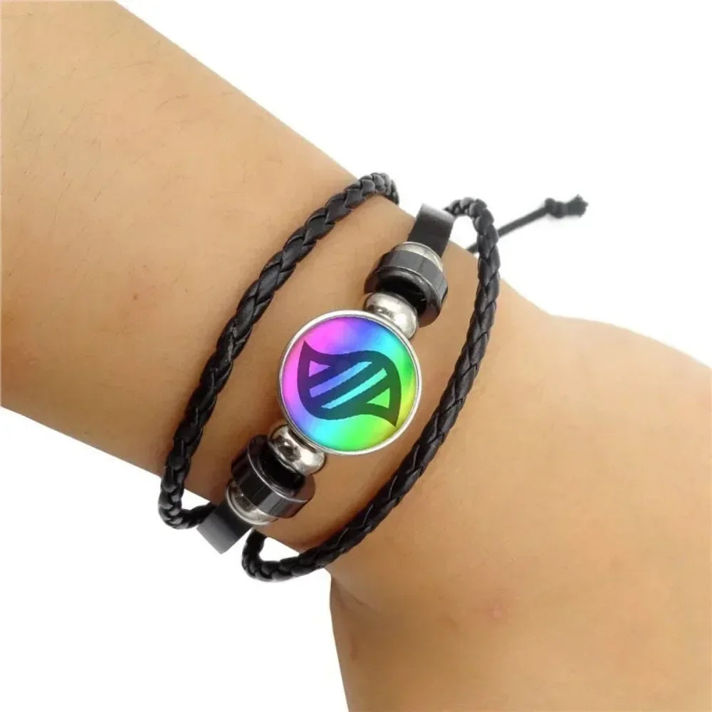 Handwoven Leather Bracelet - Adjustable Glass Cabochon Bangle for Women, Fashionable Boho Jewelry Gift, Trendy Wrist Accessory
