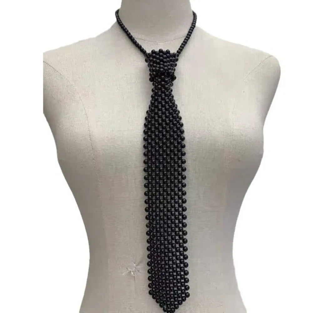 Fashion Elegant Shirt Tie Weaving Beaded Collar Women Necktie Night Club Female Neckwear