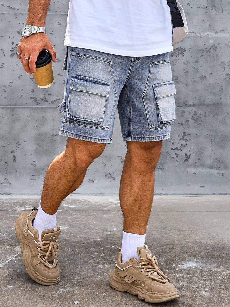 Jeans Workwear Denim Shorts Man Blue Slim Fit Stretch Vintage Straight Jeans