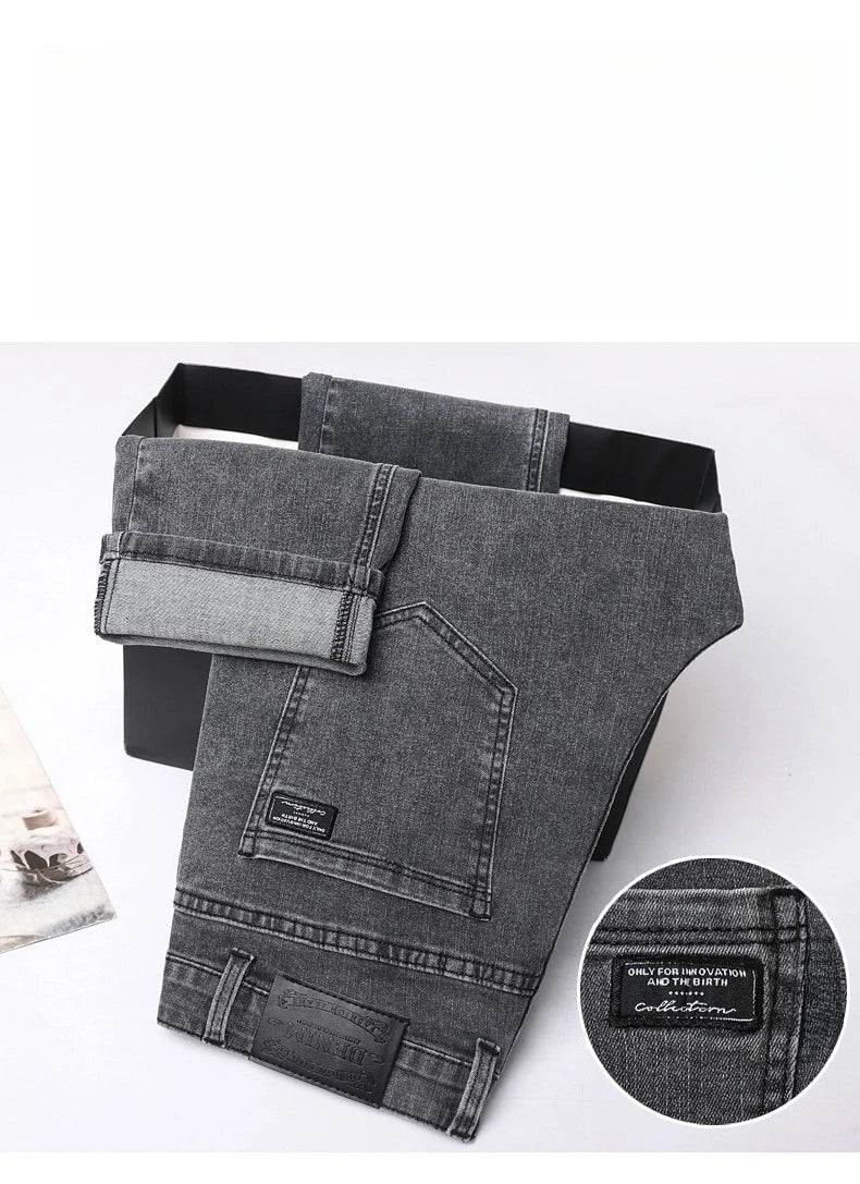 Men's New Stretch Straight Jeans Business Versatile Trendy Youth Casual Regular Long Pants for Spring Autumn Male Denim Trousers