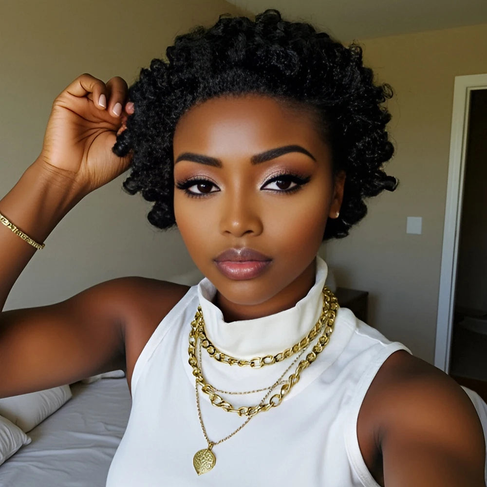 Short Curly Pixie Wigs Human Hair 100% Glueless Wig 13X4 Lace Front Wig Natural Realistic Tangle Free For Women Daily Wear